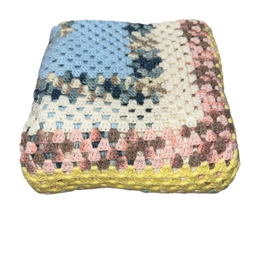 Handmade Crochet Afghan 56x60 Multicolor Granny Stitch Throw Blanket
